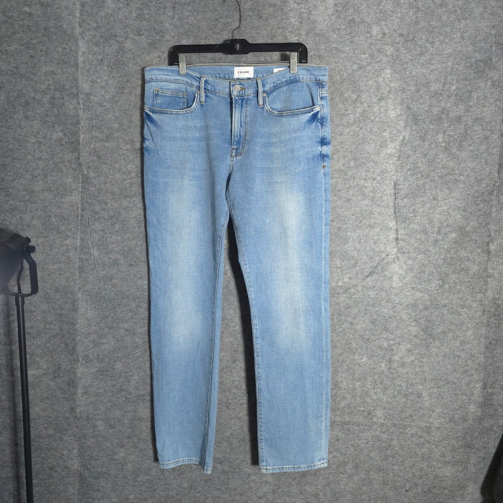 Frame L'Homme Slim Mens 36 Finn Light Blue LMH838 Stretch Tapered Denim Jeans